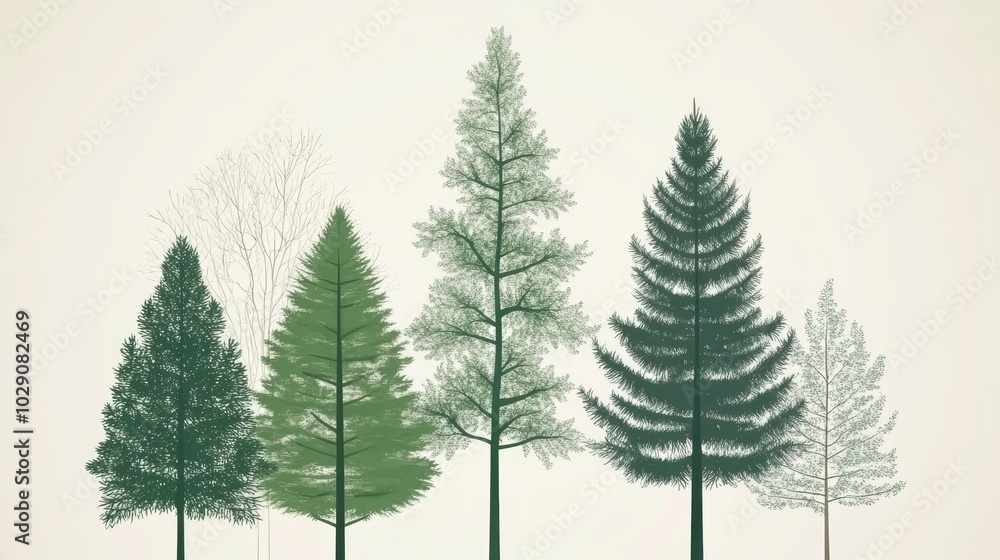 Diverse trees in a natural landscape Diverse trees in a natural landscape