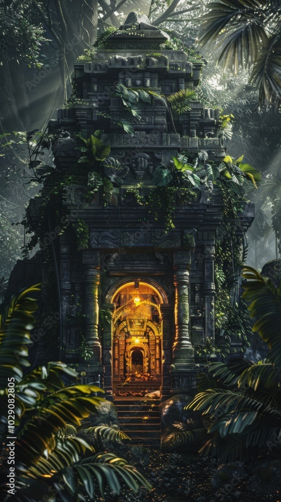 Fototapeta premium Mysterious shrine among tropical trees, 4K hyperrealistic photo