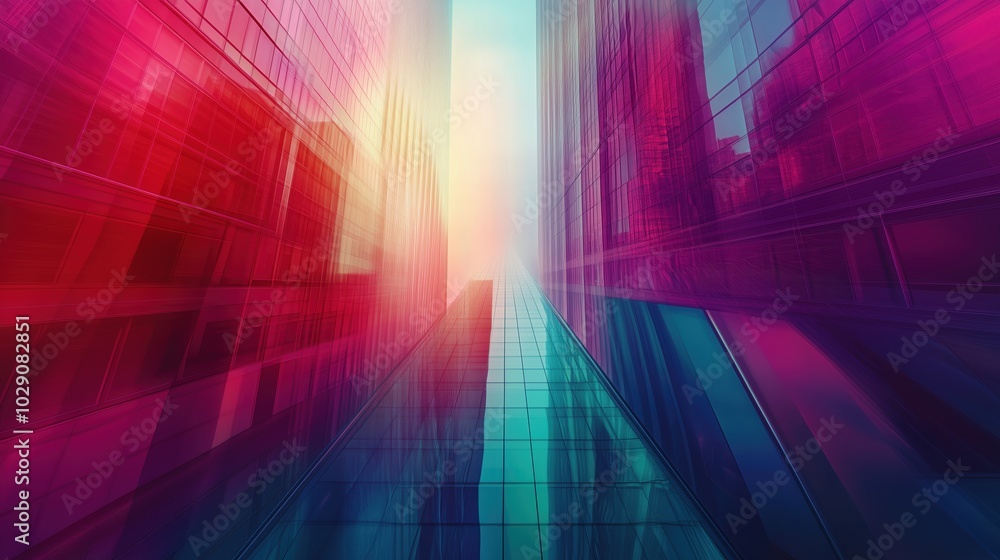 Modern high-rise glass building with a colorful gradient sky in the background, representing architectural innovation and urban development. The sleek design of the skyscraper stands tall, symbolizing Modern high-rise glass building with a colorful gradient sky in the background, representing architectural innovation and urban development. The sleek design of the skyscraper stands tall, symbolizing