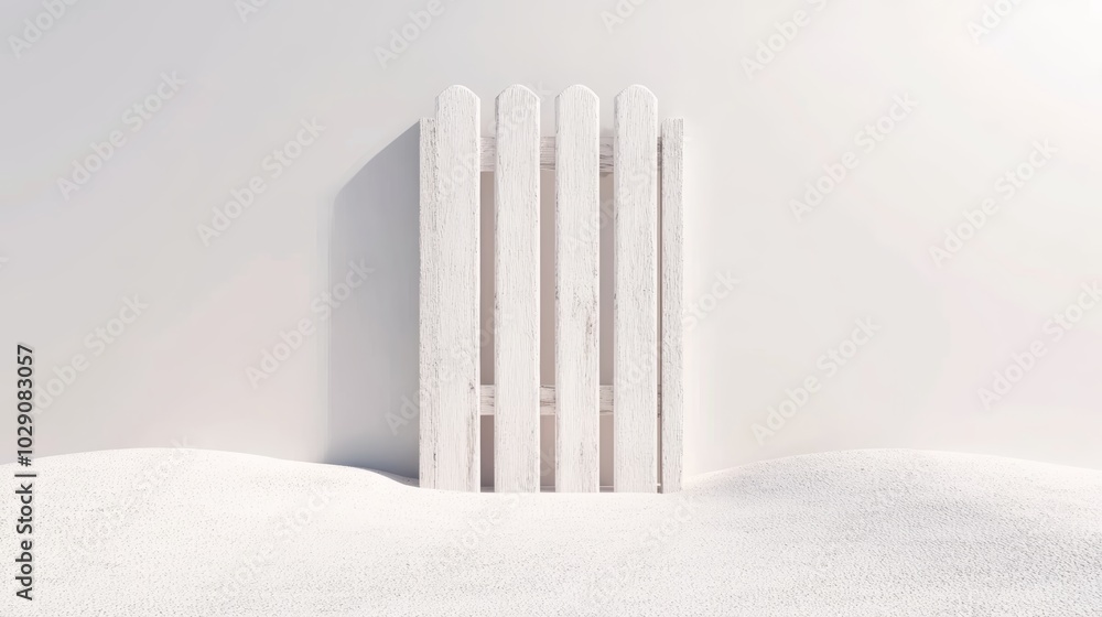 A minimalistic white fence in a sandy landscape A minimalistic white fence in a sandy landscape