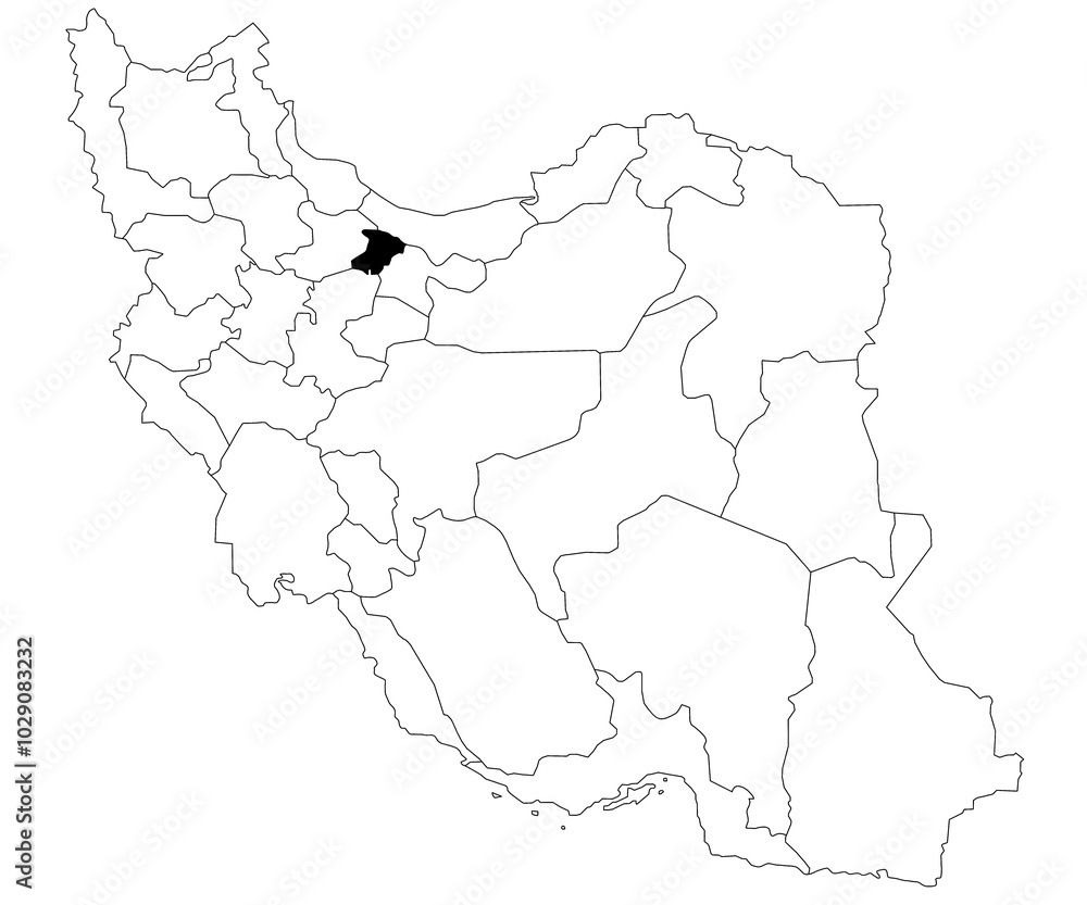 Map of alborz province in Iran country on white background. Single province map highlighted by black colour on Iran map. Middle East, ir Map of alborz province in Iran country on white background. Single province map highlighted by black colour on Iran map. Middle East, ir