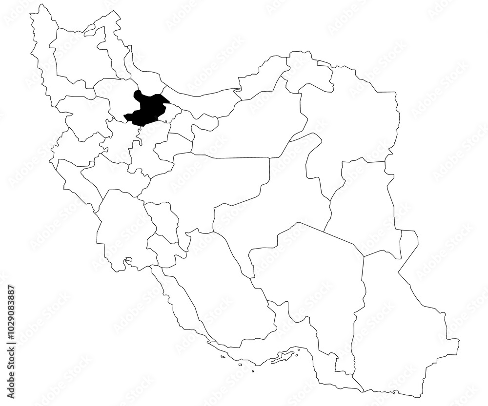 Map of qazvin province in Iran country on white background. Single province map highlighted by black colour on Iran map. Middle East, ir Map of qazvin province in Iran country on white background. Single province map highlighted by black colour on Iran map. Middle East, ir