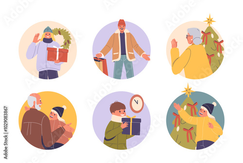Joyful Christmas Gathering With Young Adults Visiting Elderly Parents For The Festive Season. Depiction Of Family