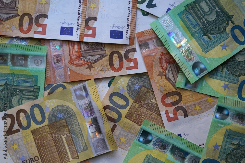 Different large Euro banknotes seen from above Different large Euro banknotes seen from above