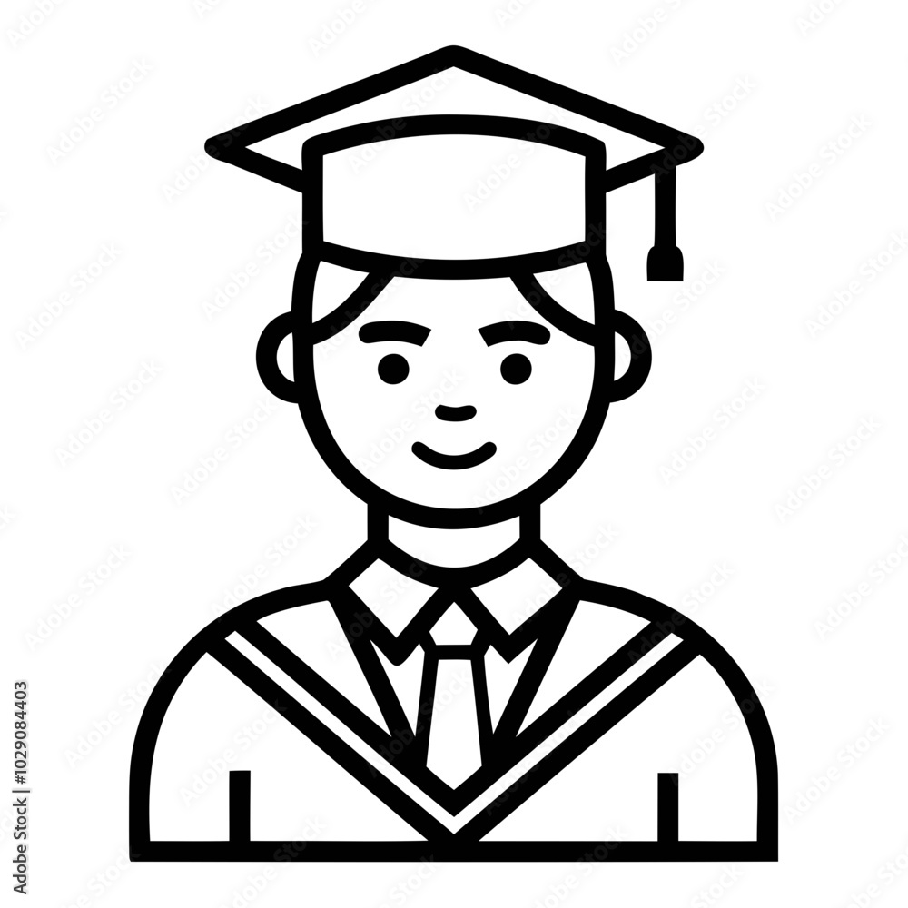 Graduate icon, Simple icon representing a graduate with a cap and gown, Student icon or logo design Line art vector silhouette. Graduate icon, Simple icon representing a graduate with a cap and gown, Student icon or logo design Line art vector silhouette.