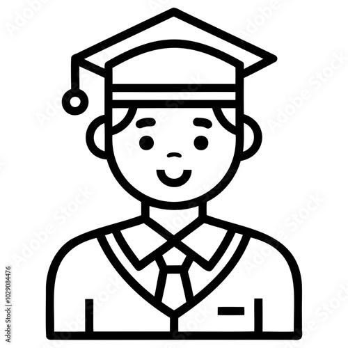 Graduate icon, Simple icon representing a graduate with a cap and gown, Student icon or logo design Line art vector silhouette.