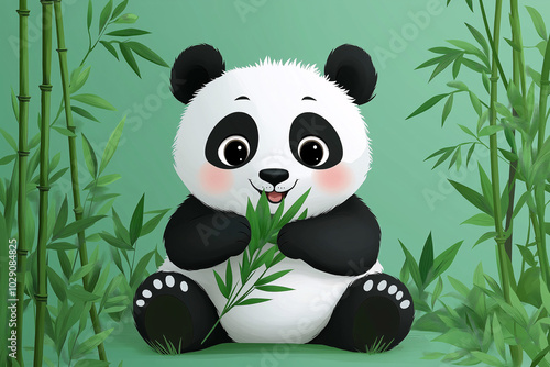 Cute Chinese giant panda eating bamboo