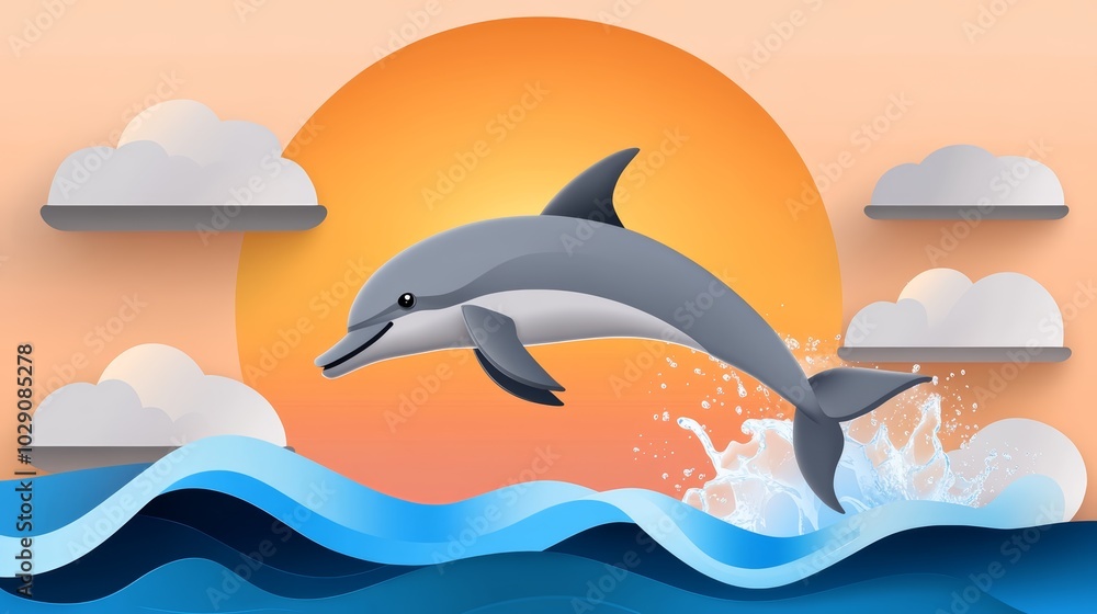 Obraz premium Dolphin jumping against sunset backdrop