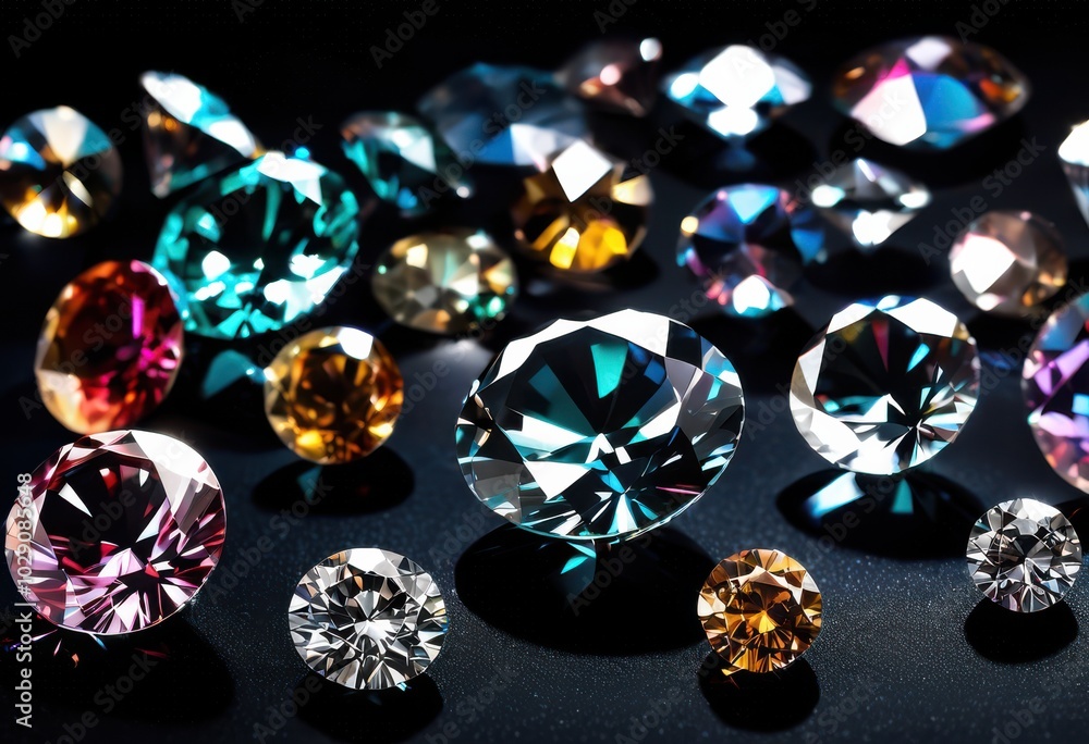 close view sparkling diamonds shimmering glossy black highlighting their brilliant cuts reflective qualities, sparkle, gemstone, brilliance, reflection close view sparkling diamonds shimmering glossy black highlighting their brilliant cuts reflective qualities, sparkle, gemstone, brilliance, reflection