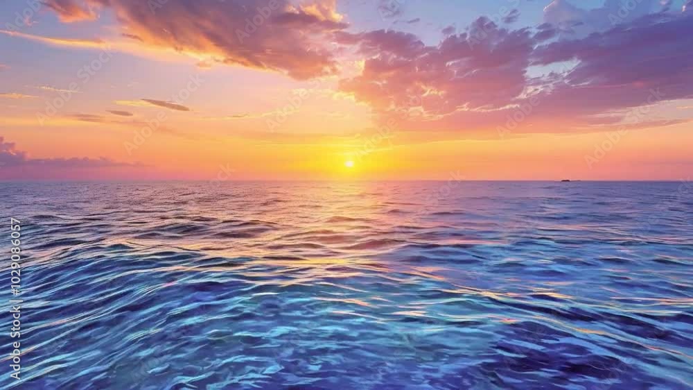 A vibrant sunset over calm ocean waters, creating a serene and picturesque landscape. A vibrant sunset over calm ocean waters, creating a serene and picturesque landscape.