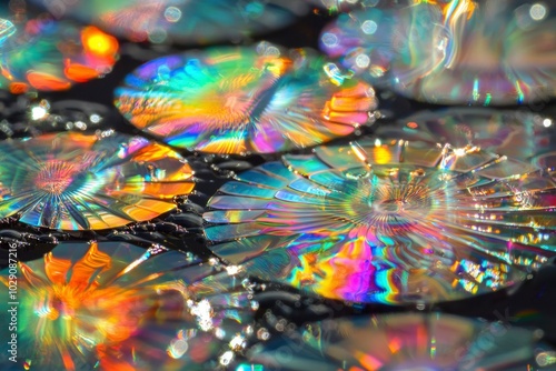 Abstract Iridescent Patterns Reflected in Water