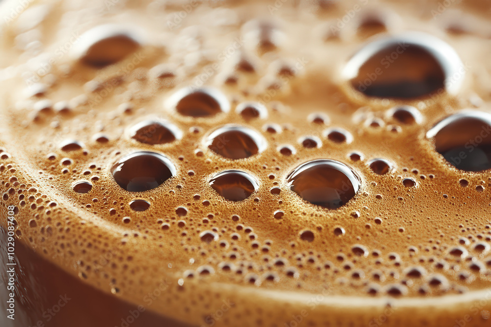 Close-up of rich brown coffee foam with bubbles, showcasing texture and detail, ideal for coffee enthusiasts and brewing aficionados. Close-up of rich brown coffee foam with bubbles, showcasing texture and detail, ideal for coffee enthusiasts and brewing aficionados.