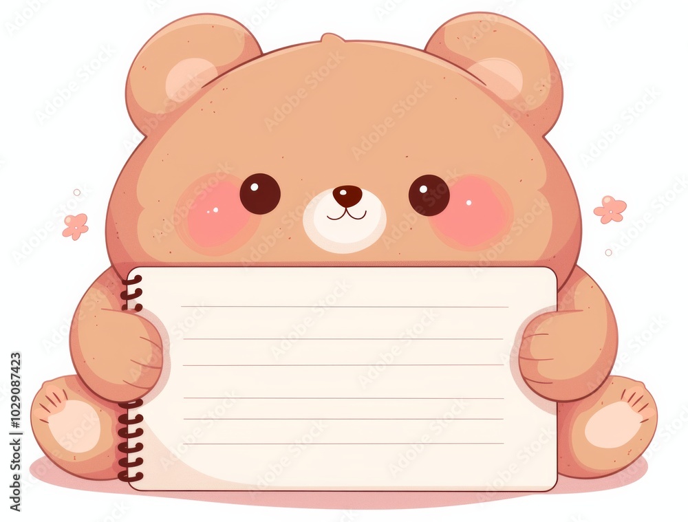 Fototapeta premium Cute brown bear holding white paper