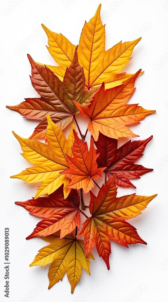 Fototapeta premium Vibrant autumn leaves in hyperrealism isolated on white background