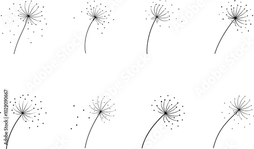 Simple Dandelion Seedhead Illustration Set
