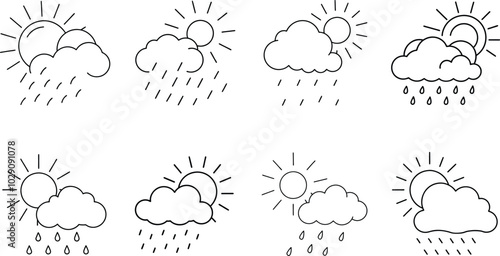 Weather Icons: Sunny, Cloudy, and Raining