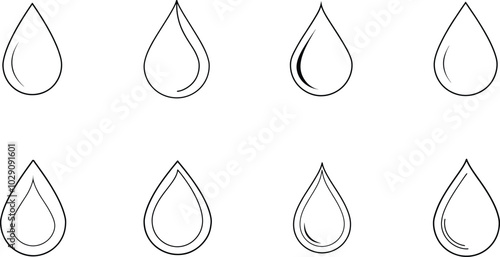 Eight Teardrop Shapes Drawn in Black Outline