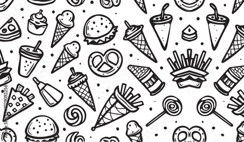 Set of Food Icon line Art Vector Drawing Ppattern Illustration Background.