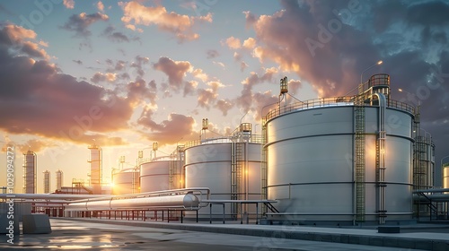 Industrial oil tanks in a oil refinery base