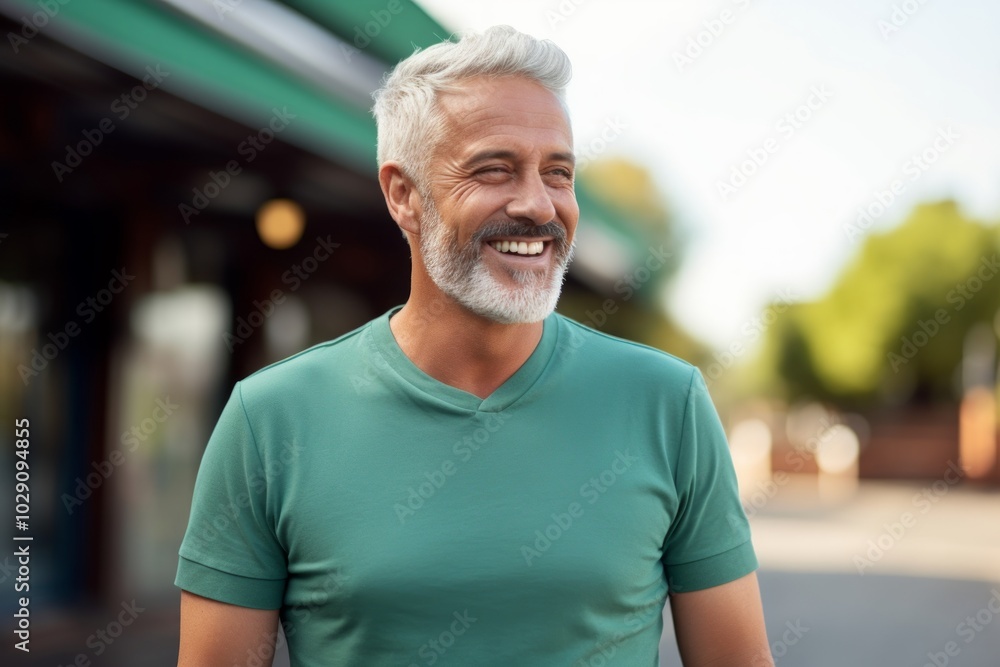 Portrait of a grinning man in his 60s donning a classy polo shirt isolated in pastel teal background Portrait of a grinning man in his 60s donning a classy polo shirt isolated in pastel teal background