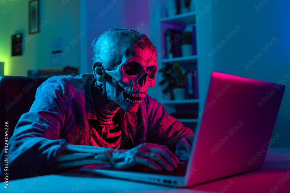 Don't forget to eat when you're on the computer: Zombified man still works on his laptop without realizing he's deceased Don't forget to eat when you're on the computer: Zombified man still works on his laptop without realizing he's deceased