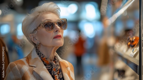 Elderly stylish woman shopping in luxury store 