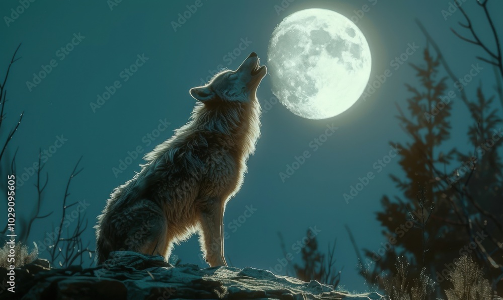Ferocious wolf howling at the moon, 4K hyperrealistic photo Ferocious wolf howling at the moon, 4K hyperrealistic photo