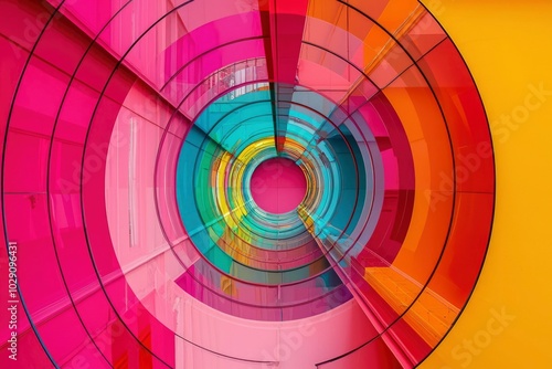 Abstract Colorful Circular Pattern of Glass Panels