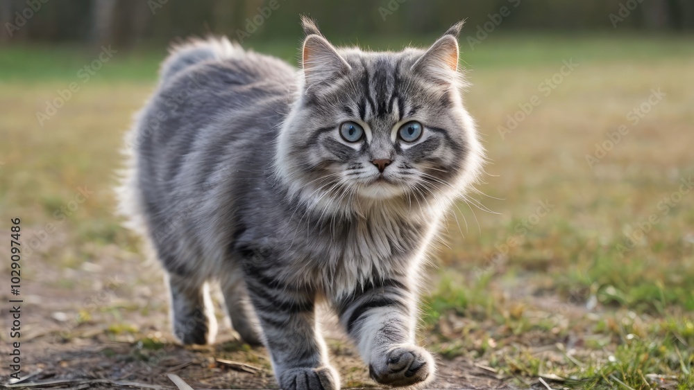 Obraz premium Blue siberian cat in the park