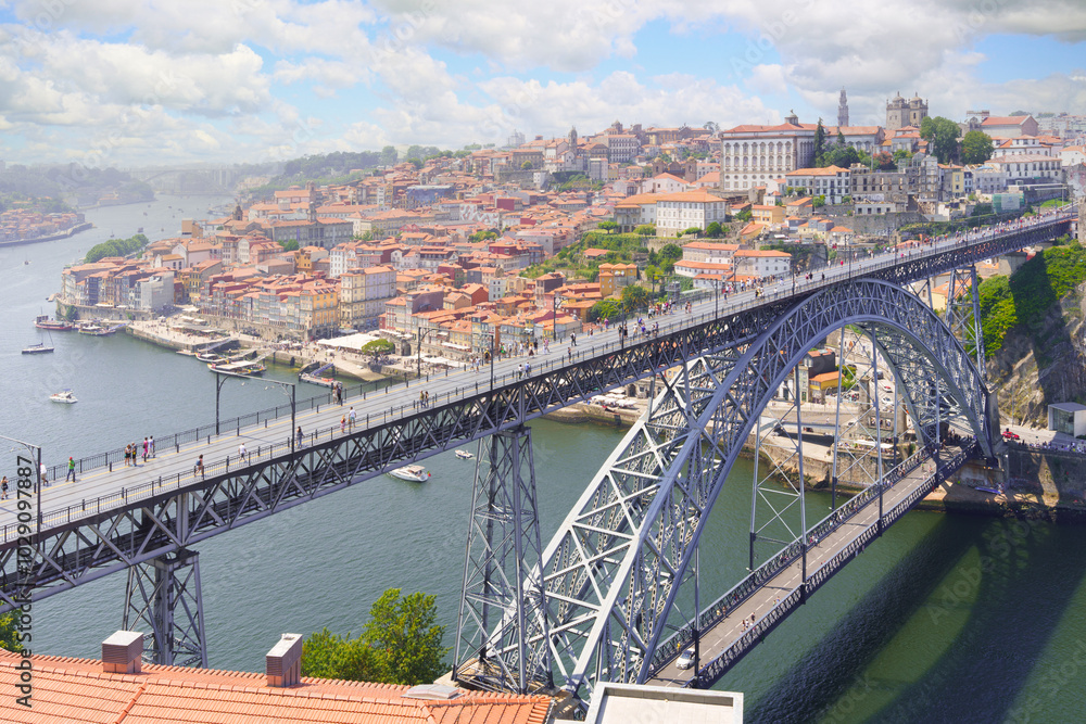 Luis I bridge in Porto with the city in background Luis I bridge in Porto with the city in background
