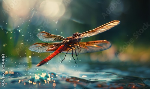 Wallpaper Mural Fierce dragonfly hovering over water, 4K hyperrealistic photo Torontodigital.ca