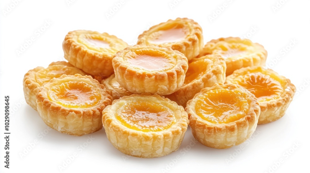 Chinese New Year pineapple tarts with golden crust, arranged on white background, traditional holiday sweets Chinese New Year pineapple tarts with golden crust, arranged on white background, traditional holiday sweets