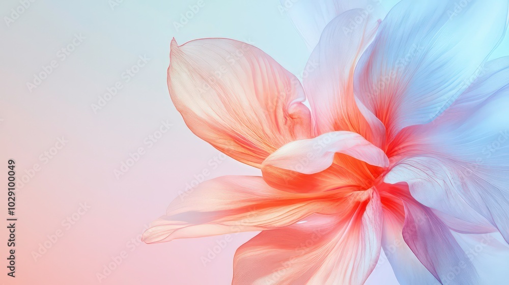 Close-up of a delicate pink flower with soft, pastel blue and pink background. Close-up of a delicate pink flower with soft, pastel blue and pink background.