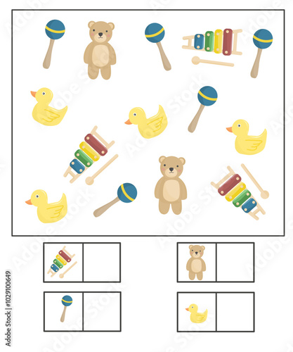 I can spy worksheet for kids, how many printable  for kindergarten, i can spy worksheet with toys theme