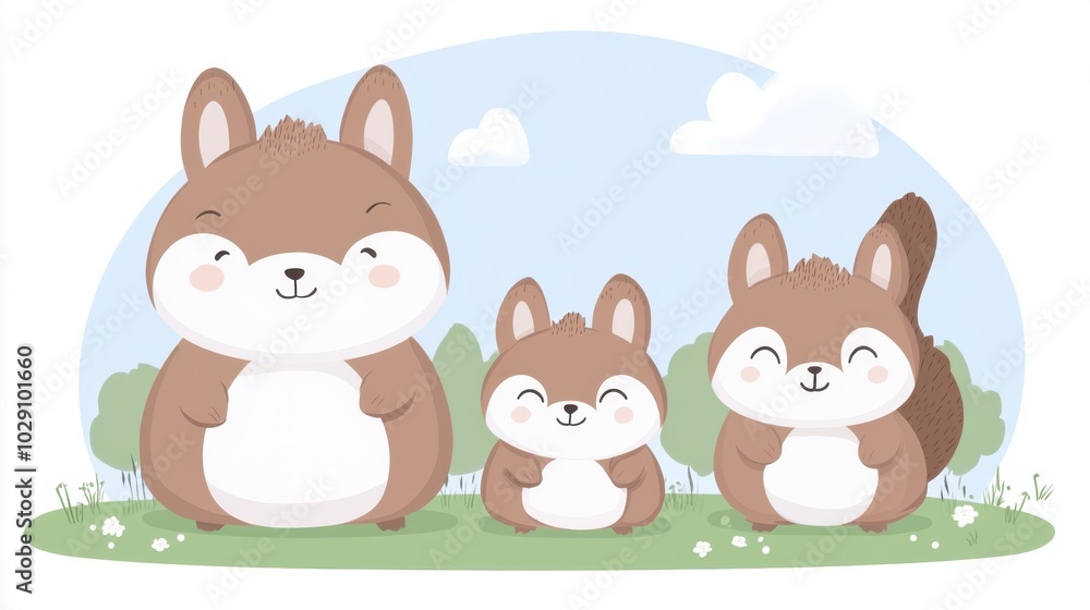 Cute Cartoon Squirrel Family Illustration Cute Cartoon Squirrel Family Illustration