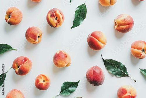 Ripe peach or nectarine on a white background. Banner template of fresh autumn harvest, for backdrops, wallpapers and card