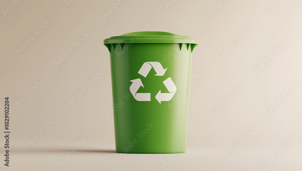 3D green bin with recycling sign in an environmental green color scheme 3D green bin with recycling sign in an environmental green color scheme