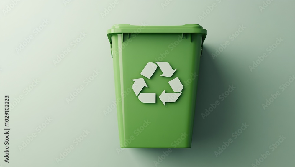 3D green bin with recycling sign in an environmental green color scheme 3D green bin with recycling sign in an environmental green color scheme