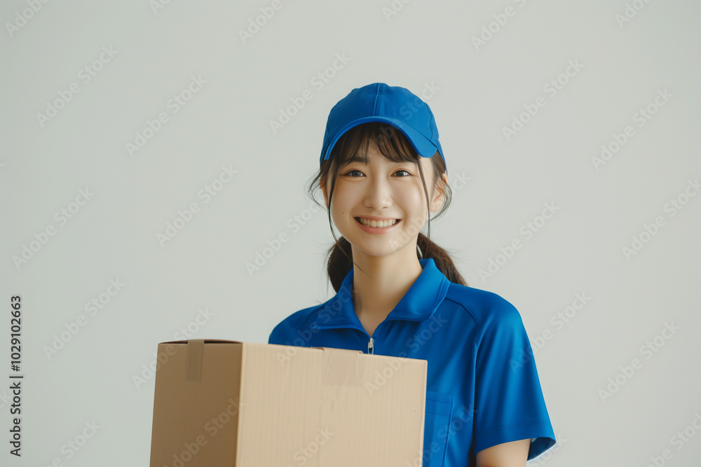 smiling worker carrying boxes smiling worker carrying boxes