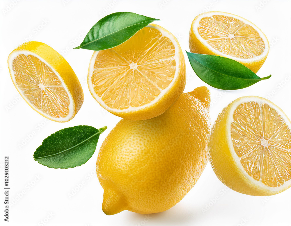 Ripe juicy lemon with a leaf isolated on white background Ripe juicy lemon with a leaf isolated on white background