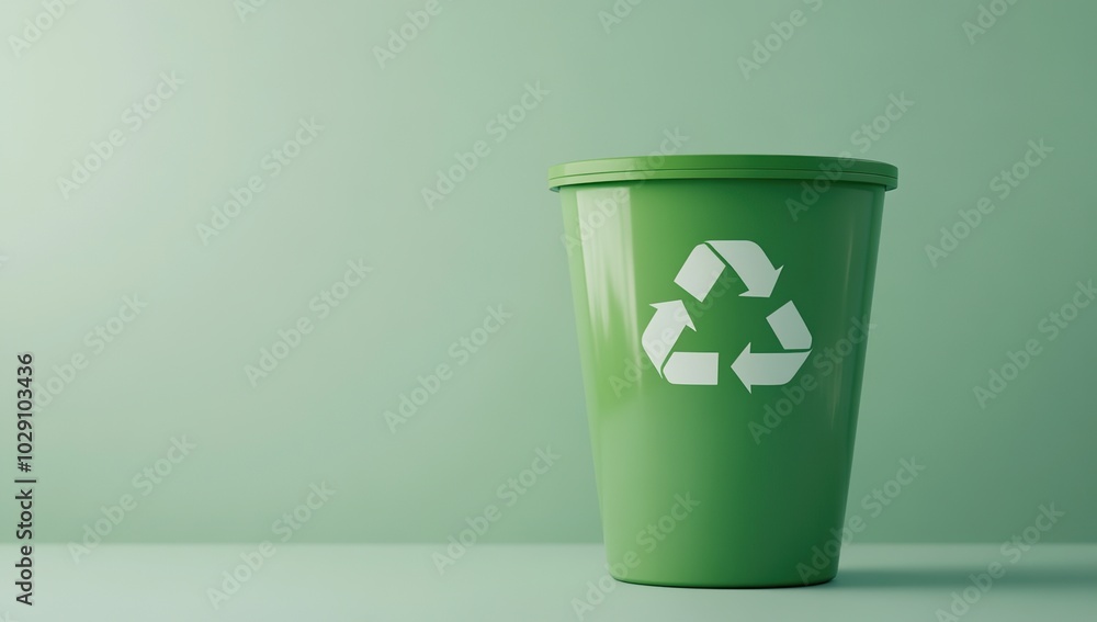 3D green bin with recycling sign in an environmental green color scheme 3D green bin with recycling sign in an environmental green color scheme