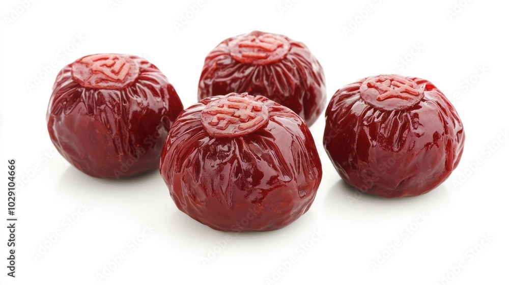 Festive Chinese red dates filled with sticky rice, a sweet delicacy for Chinese New Year, isolated on white background Festive Chinese red dates filled with sticky rice, a sweet delicacy for Chinese New Year, isolated on white background
