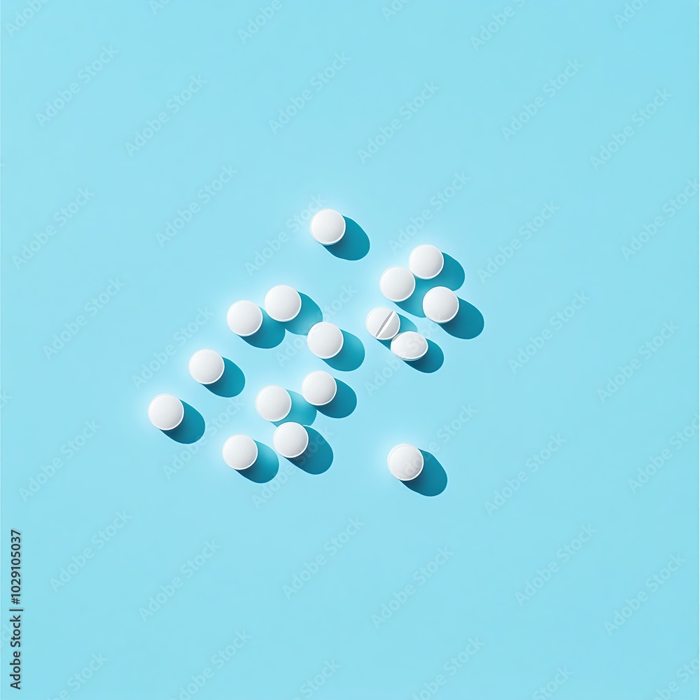 Weisse Tabletten auf einem blauen Hintergrund Weisse Tabletten auf einem blauen Hintergrund