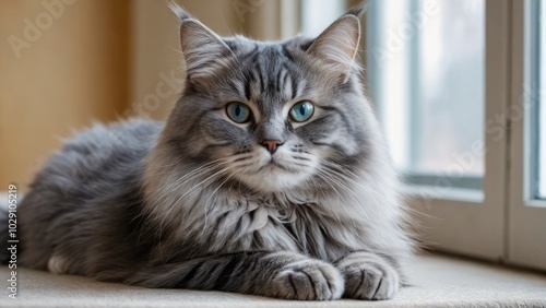 Wallpaper Mural Blue siberian cat laying on the floor indoor Torontodigital.ca