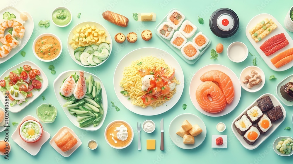 Home cooking flat design top view meal animation colored pastel Home cooking flat design top view meal animation colored pastel