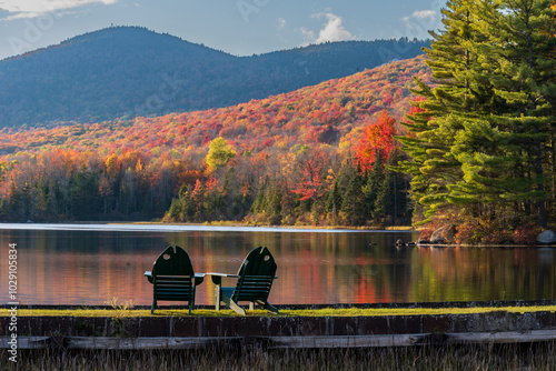 Views of a lake in the early morning