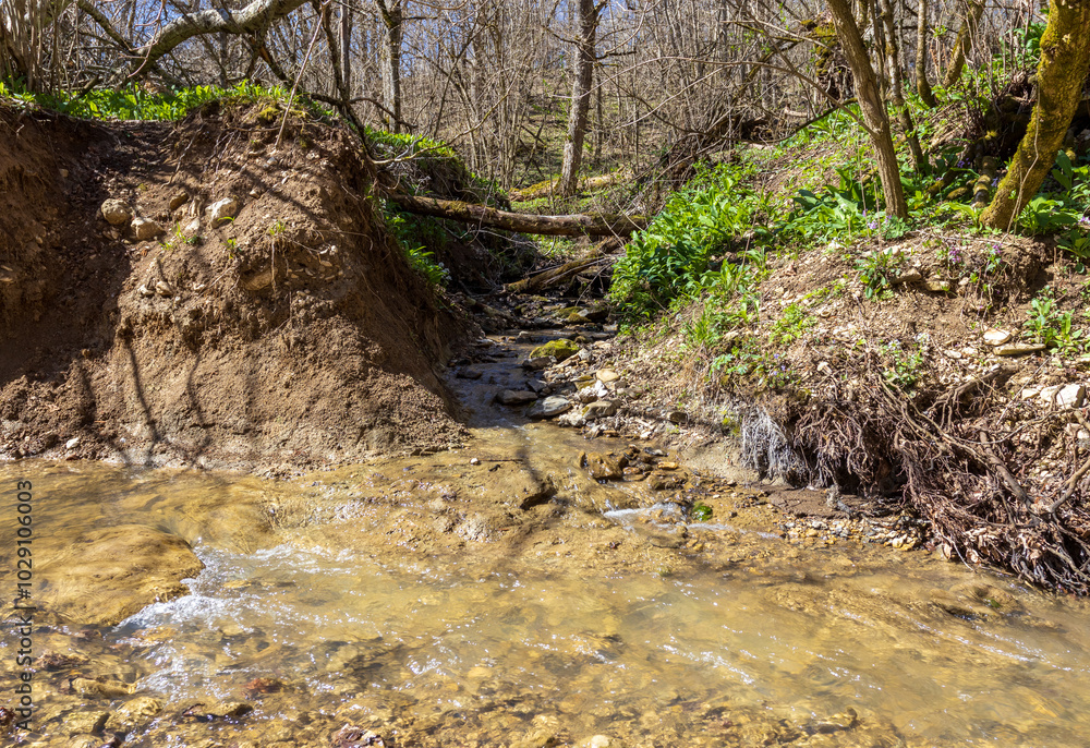 summer, shallow river, canyon walks during low water on a sunny day