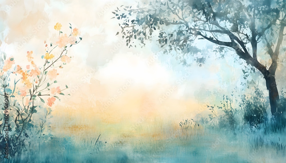 A watercolor painted landscape A watercolor painted landscape