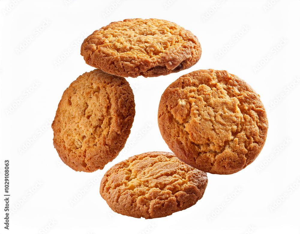 Falling oatmeal cookies isolated on white background_cookies isolated Falling oatmeal cookies isolated on white background_cookies isolated