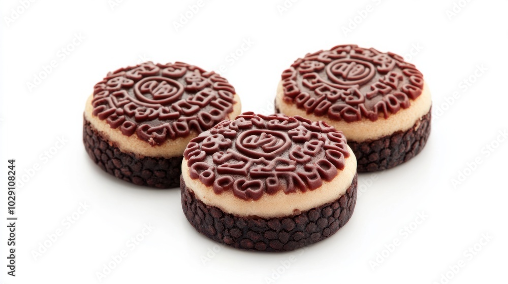 Red bean cakes decorated with traditional Chinese patterns, perfect for Chinese New Year, isolated on white background Red bean cakes decorated with traditional Chinese patterns, perfect for Chinese New Year, isolated on white background